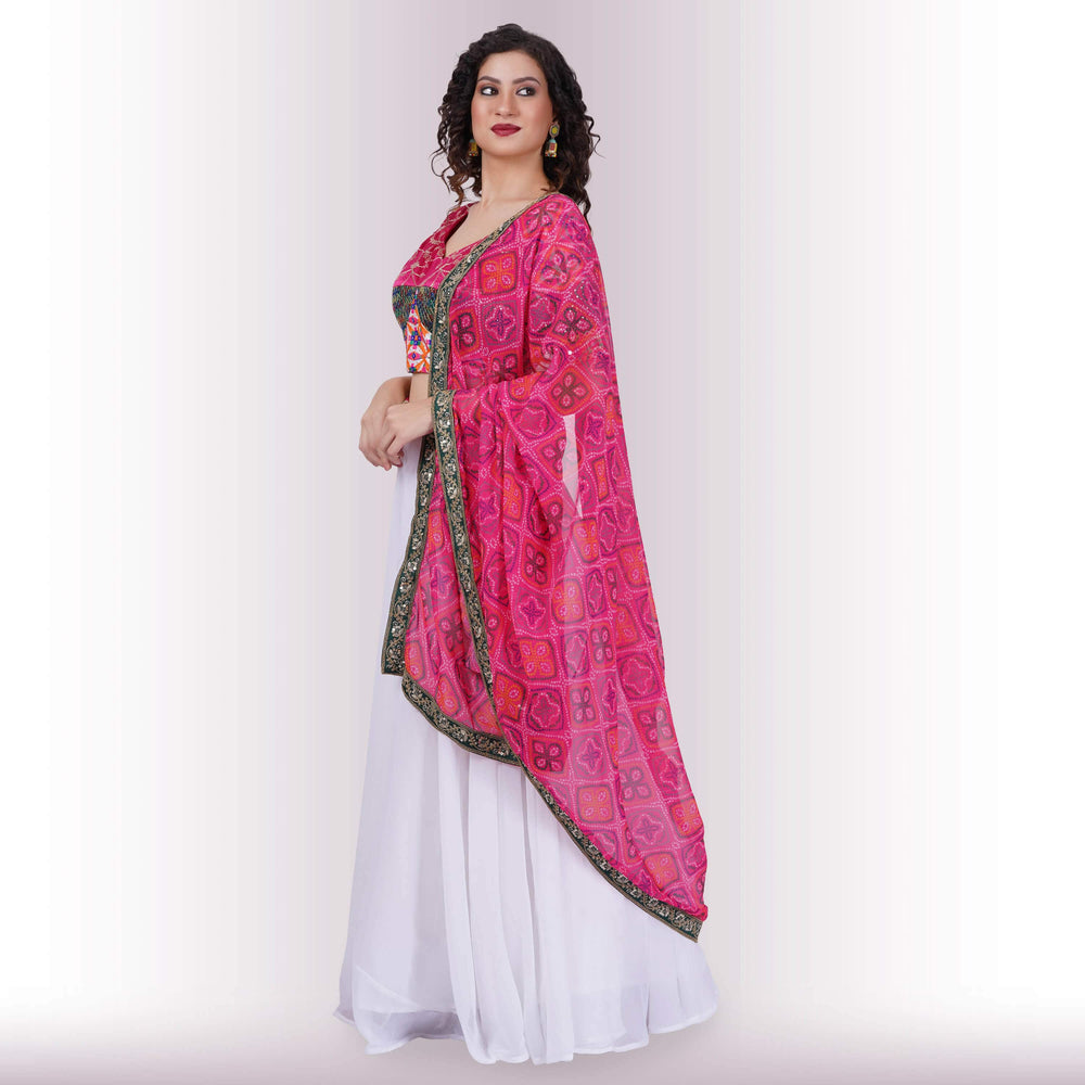 Georgette Chania Choli - White