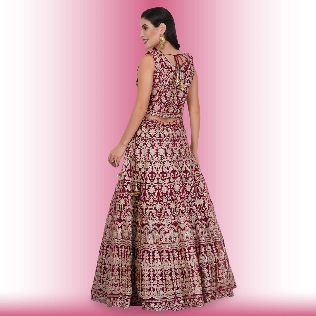 Heavy Embroidery Georgette Lehenga - Red