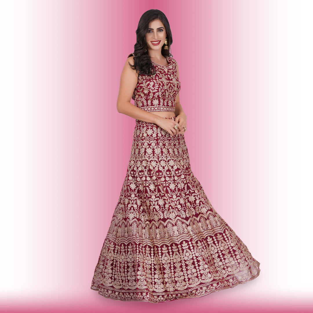 Heavy Embroidery Georgette Lehenga - Red