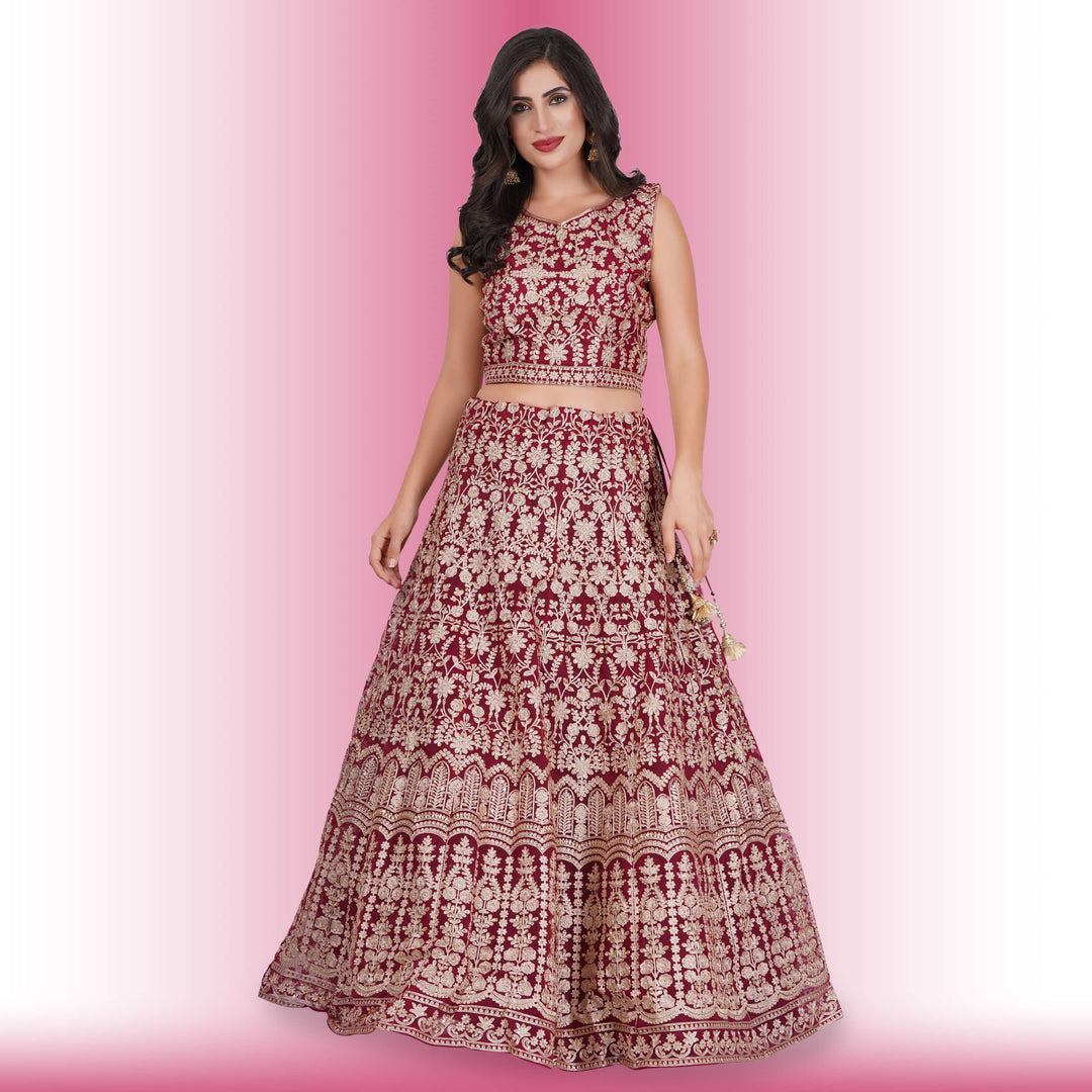 Heavy Embroidery Georgette Lehenga - Red