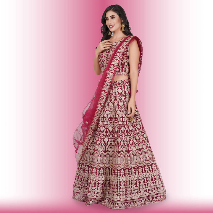 Heavy Embroidery Georgette Lehenga - Red