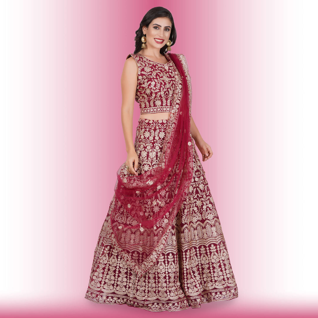 Heavy Embroidery Georgette Lehenga - Red