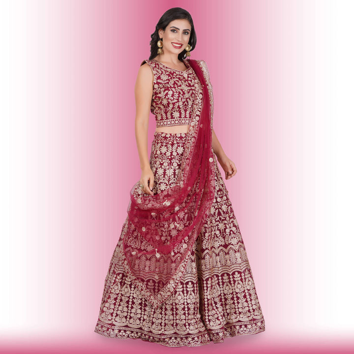 Heavy Embroidery Georgette Lehenga - Red