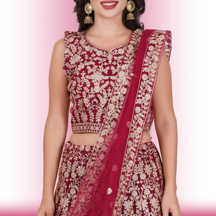 Heavy Embroidery Georgette Lehenga - Red