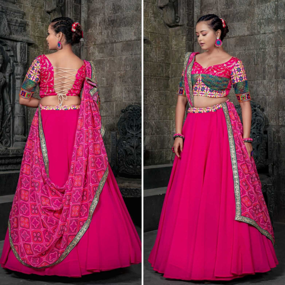 Georgette Chania Choli - Hot Pink - Chiro's By Jigyasa