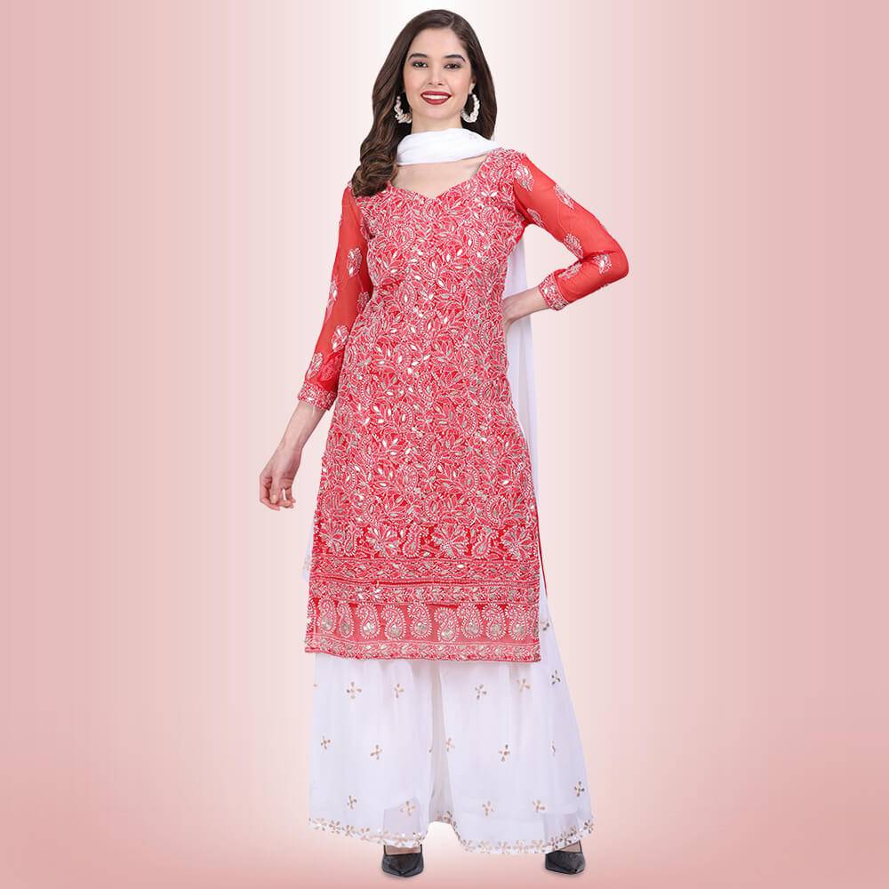 Chikankari And Gota Patti Palazzo Suit