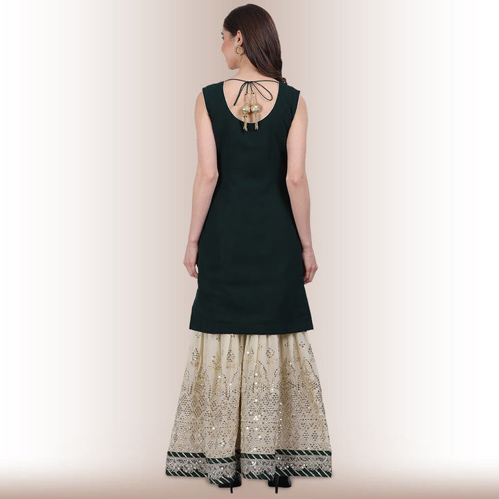 hand embroidered sharara suit green