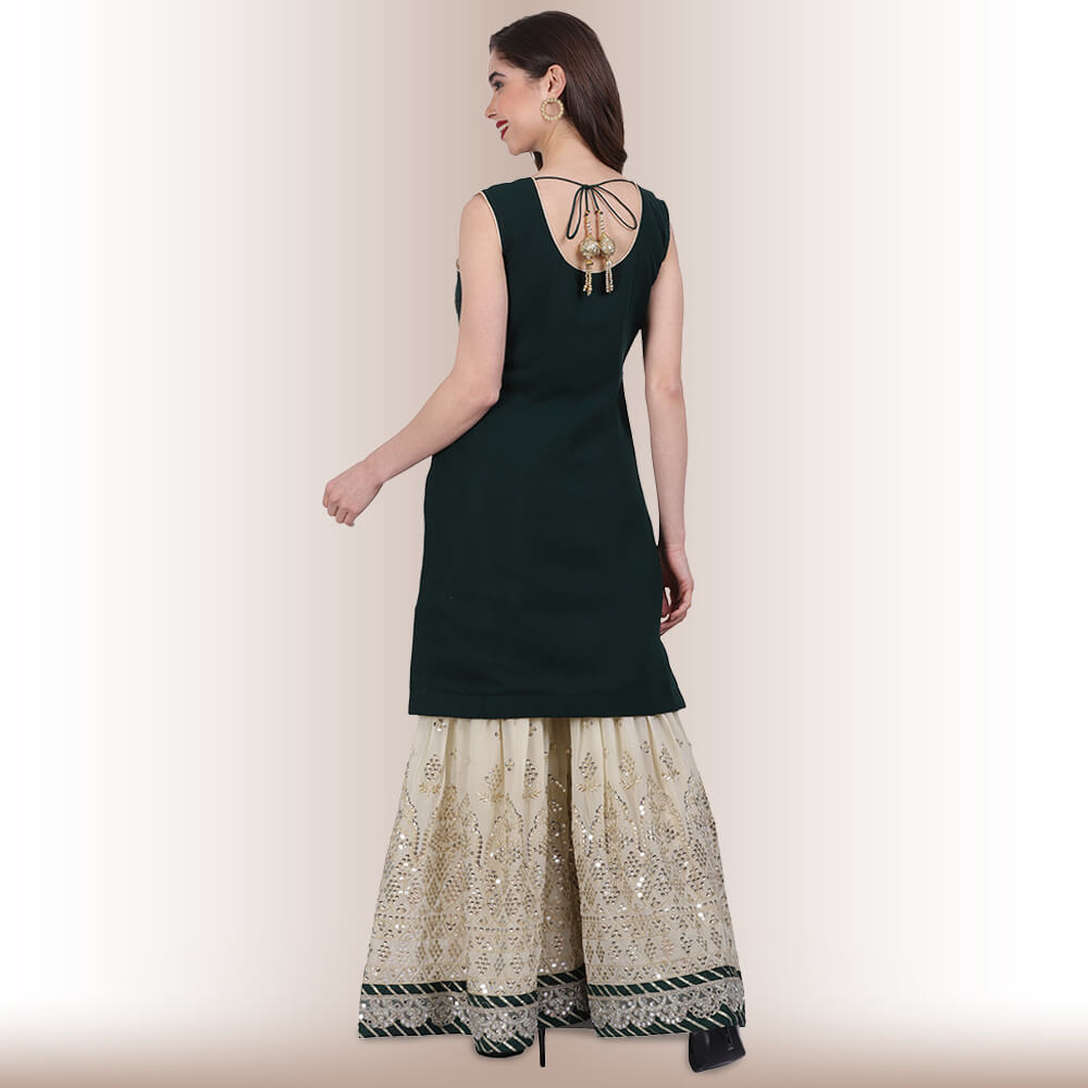 hand embroidered sharara suit green 2