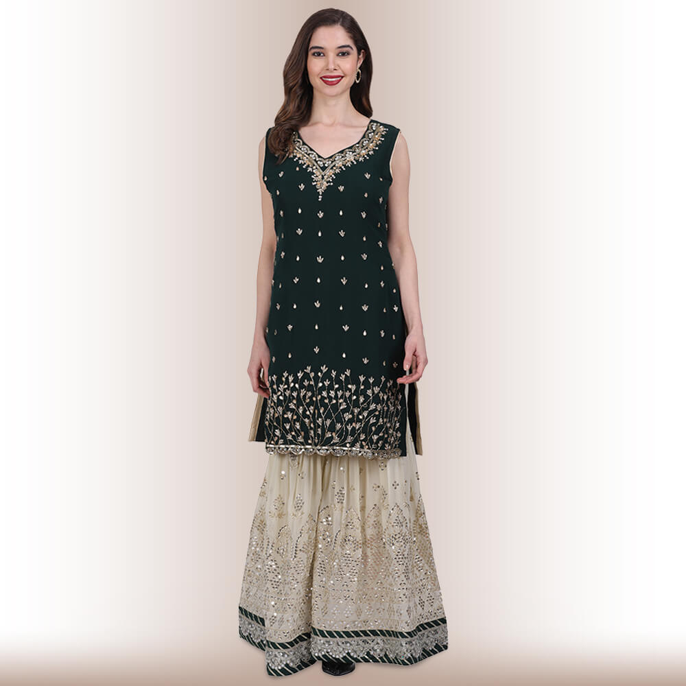 hand embroidered sharara suit green 1