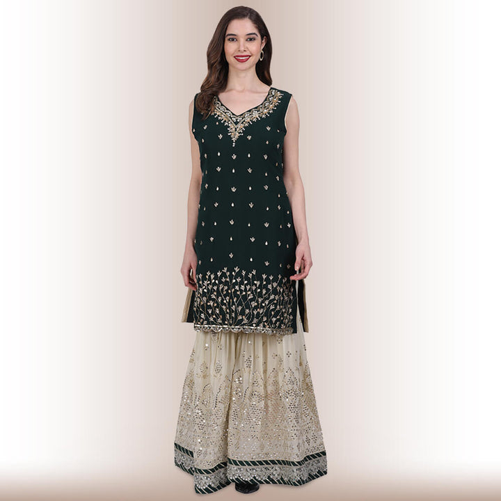 hand embroidered sharara suit green 1