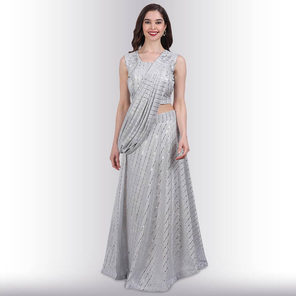 Shimmer lehenga with wrap around dupatta