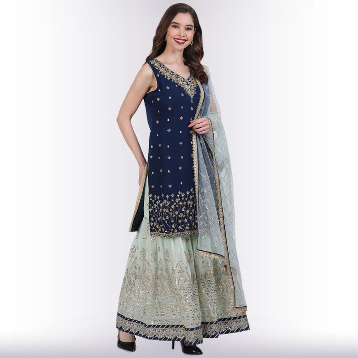 Hand embroidered Sharara Suit - Teal