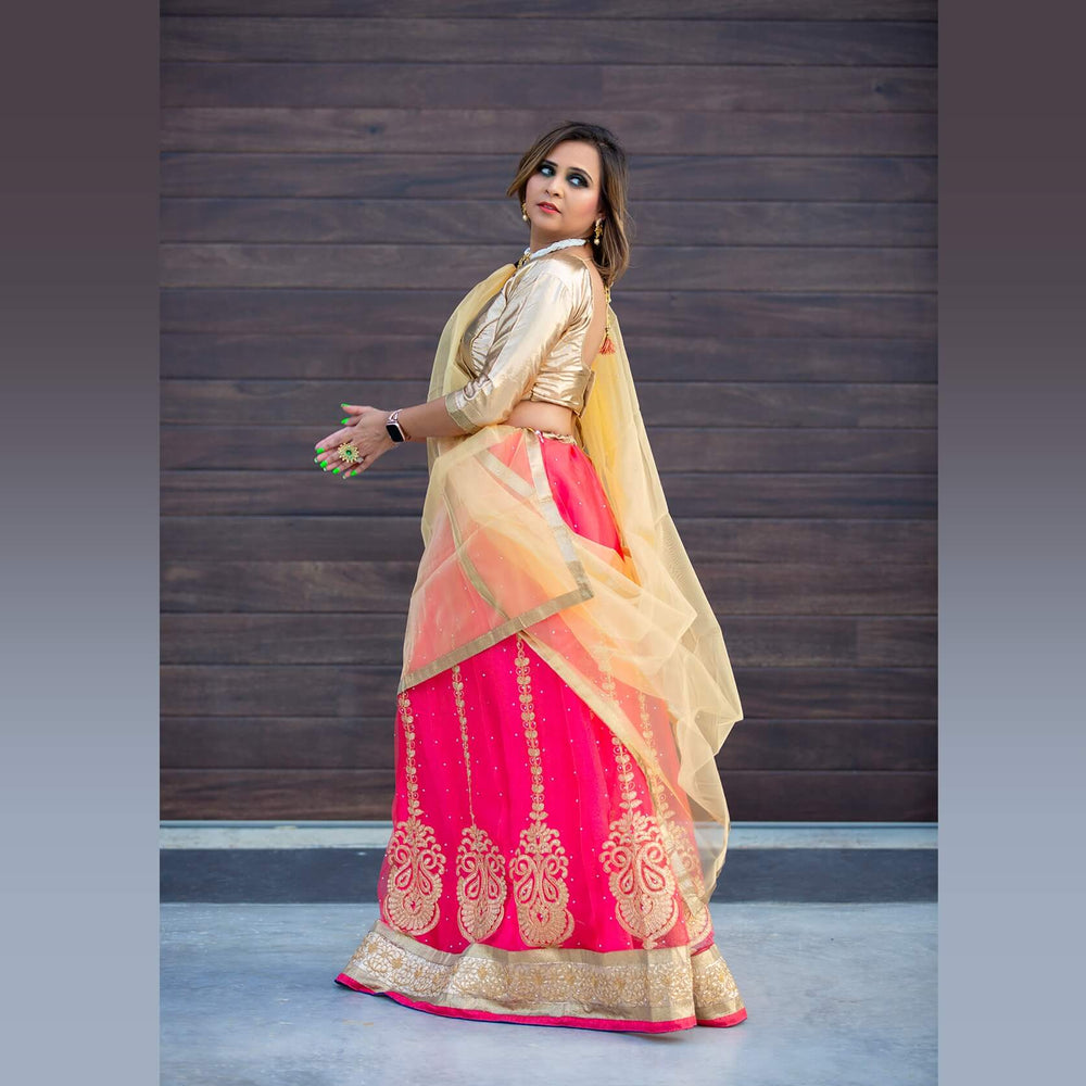 Gold Blouse and lehenga in assorted colors