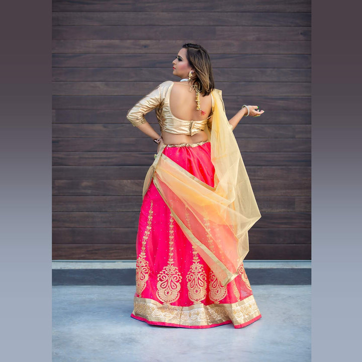 Gold Blouse and lehenga in assorted colors