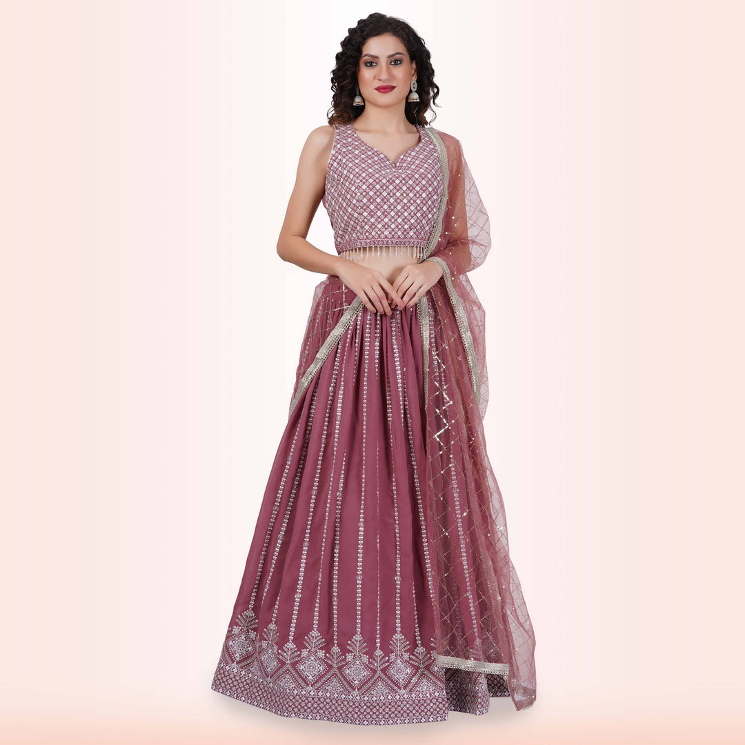 Lehenga Choli with White Sequin Work - Camelot - Chiro's By Jigyasa