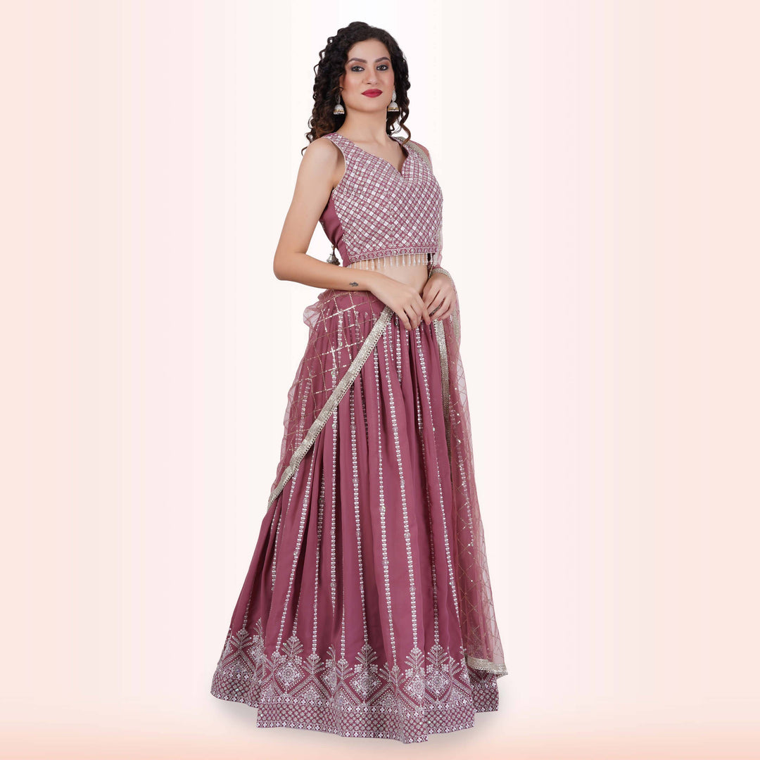 Lehenga Choli with White Sequin Work - Camelot - Chiro's By Jigyasa