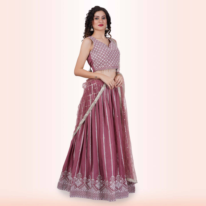 Lehenga Choli with White Sequin Work - Camelot - Chiro's By Jigyasa