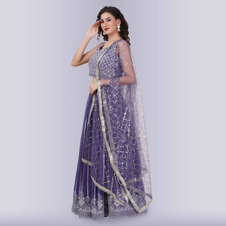 Lehenga Choli With White Sequin - Purple - Chiro's By Jigyasa