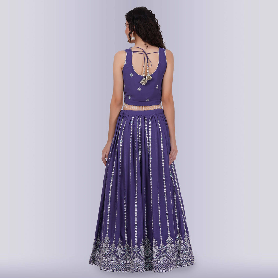 Lehenga Choli With White Sequin - Purple - Chiro's By Jigyasa