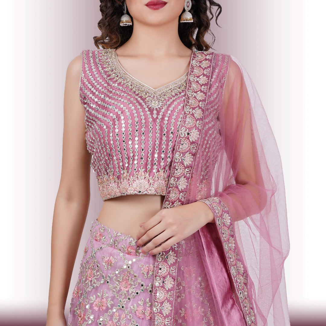 Mirror Work lehenga in Ombre Purple