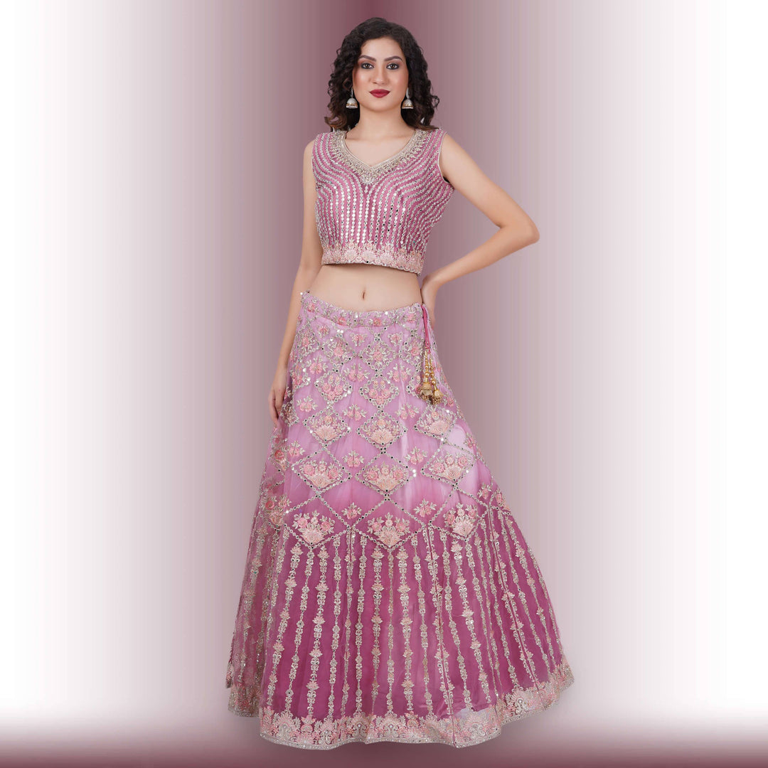 Mirror Work lehenga in Ombre Purple - Chiro's By Jigyasa