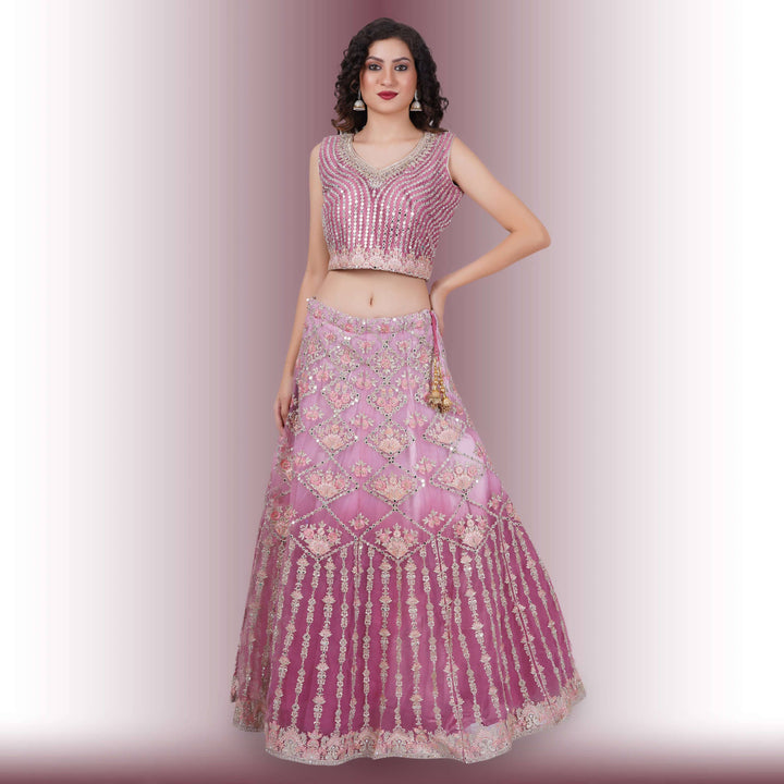 Mirror Work lehenga in Ombre Purple - Chiro's By Jigyasa