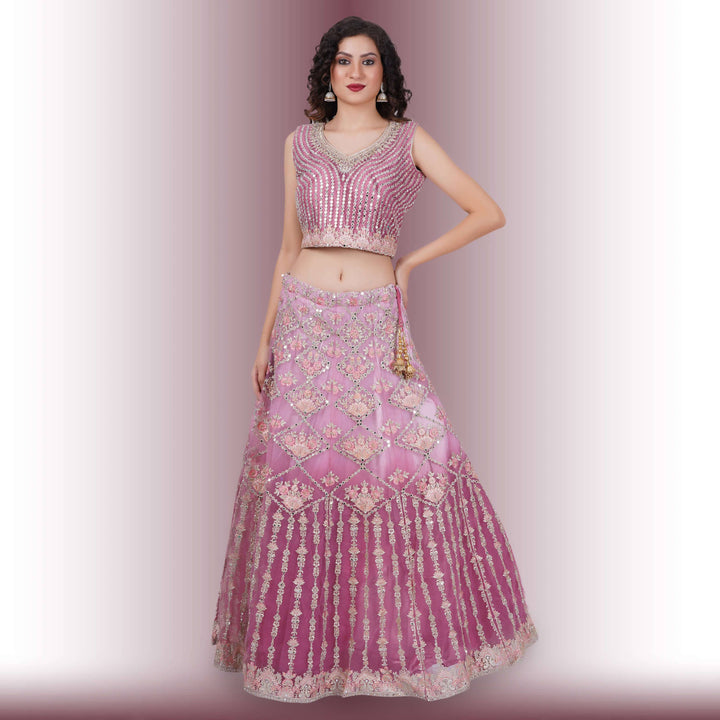 Mirror Work lehenga in Ombre Purple