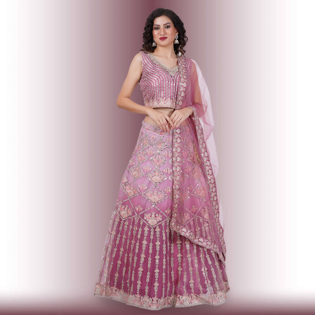 Mirror Work lehenga in Ombre Purple