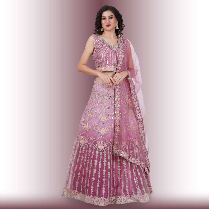 Mirror Work lehenga in Ombre Purple - Chiro's By Jigyasa