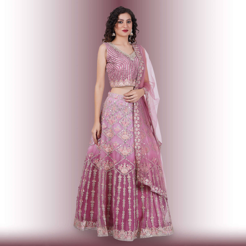 Mirror Work lehenga in Ombre Purple - Chiro's By Jigyasa