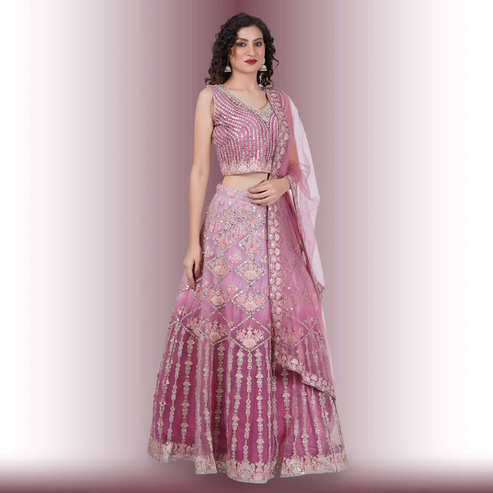 Mirror Work lehenga in Ombre Purple - Chiro's By Jigyasa