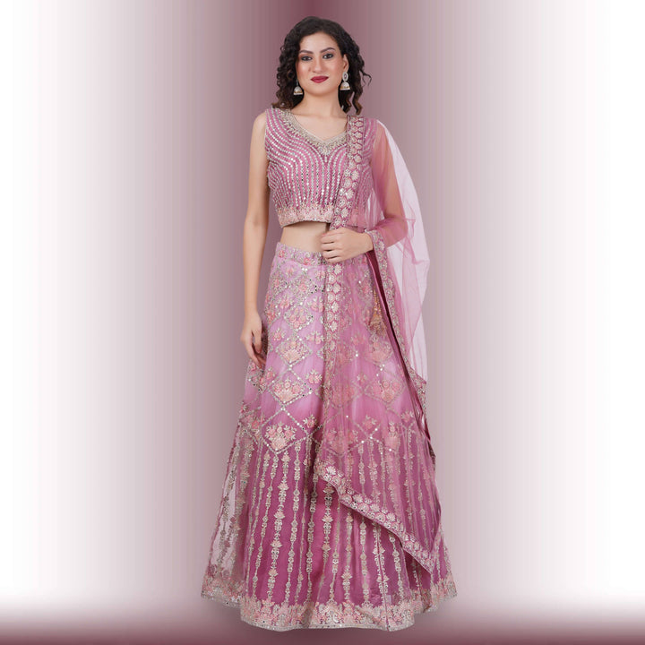 Mirror Work lehenga in Ombre Purple