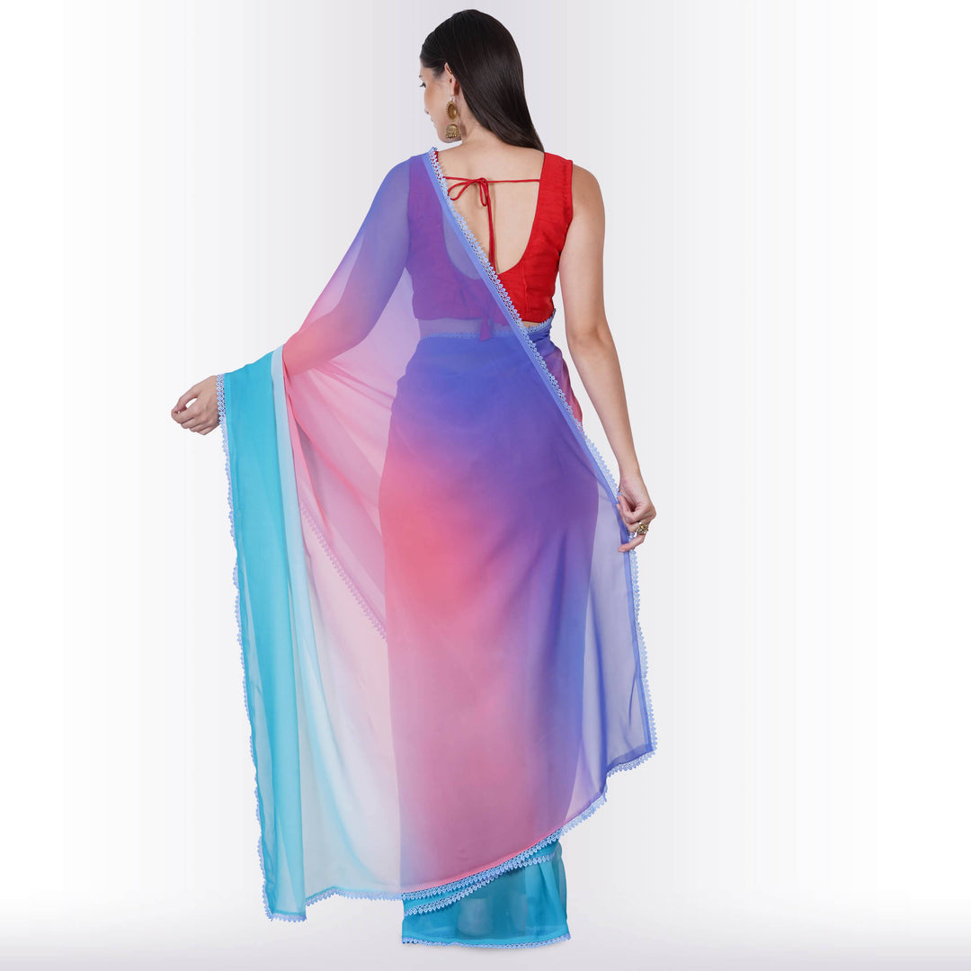 Georgette Saree in multi-color - Purple