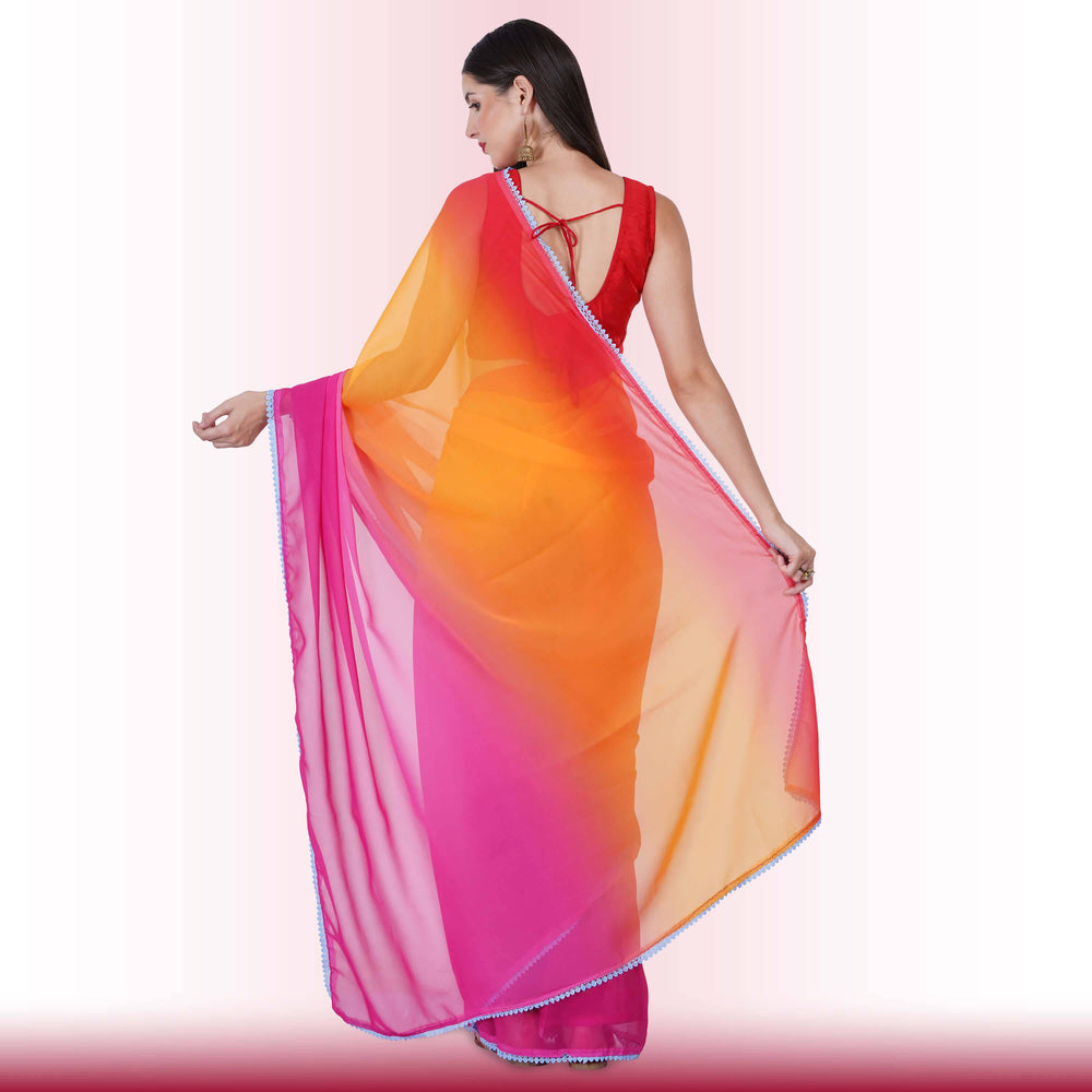 Georgette Saree in multi-color - Pink