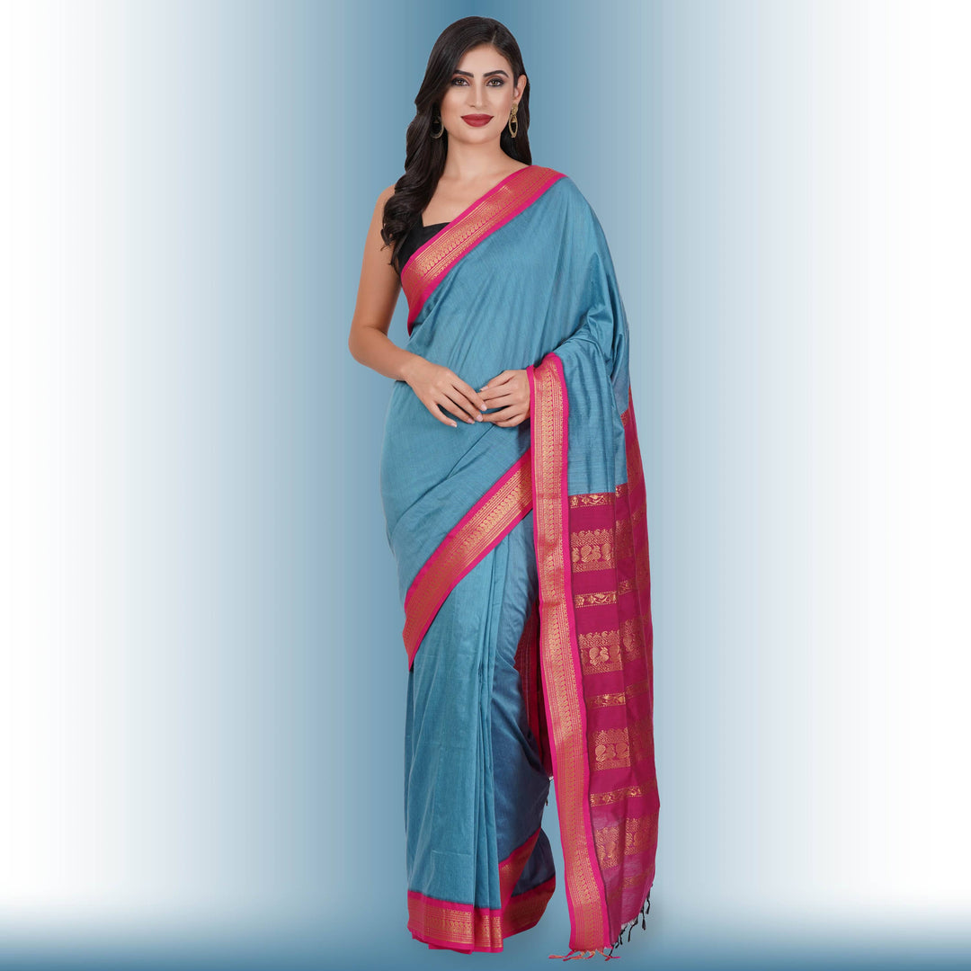 Narayanpet Cotton Silk saree in Blue