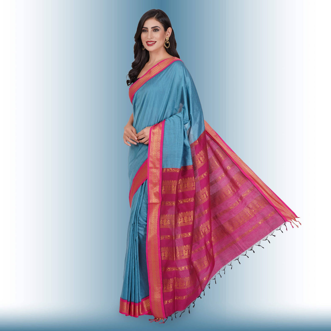 Narayanpet Cotton Silk saree in Blue