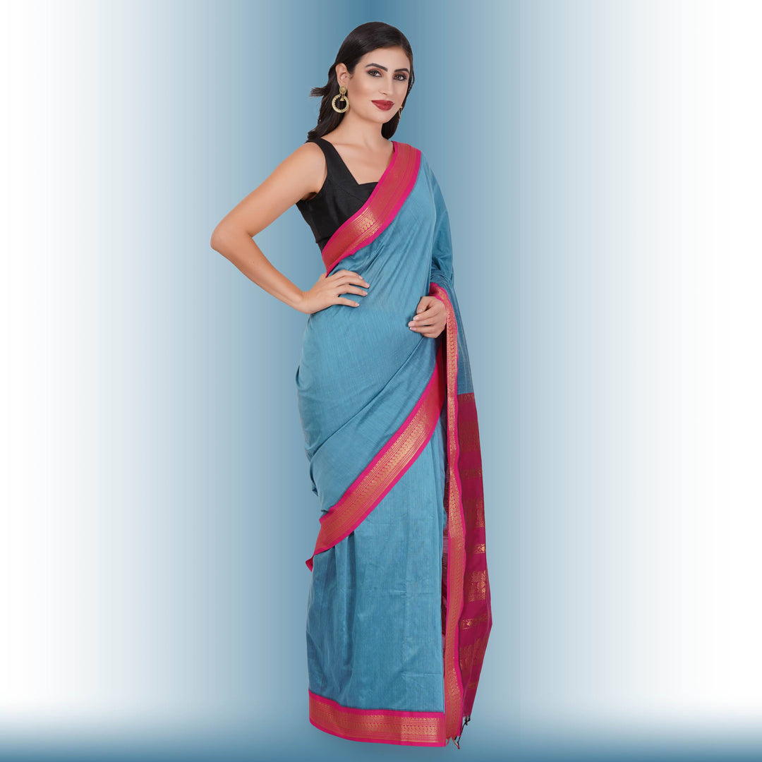 Narayanpet Cotton Silk saree in Blue