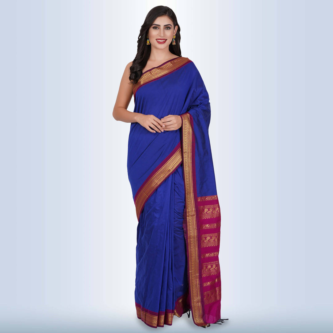 Narayanpet Cotton Silk saree in Royal Blue