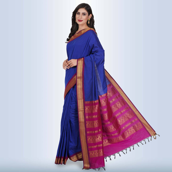 Narayanpet Cotton Silk saree in Royal Blue