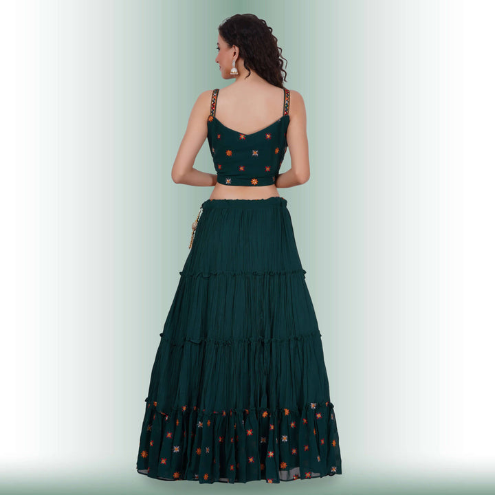 Navratri Chania Choli with spaghetti blouse - Green