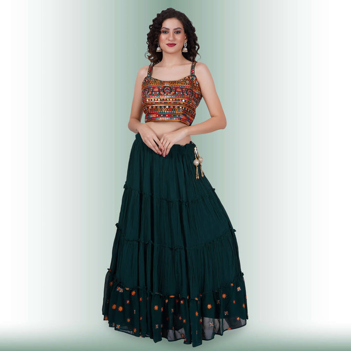 Navratri Chania Choli with spaghetti blouse - Green