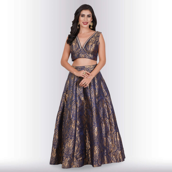 Party Wear Brocade Lehenga set - Blue