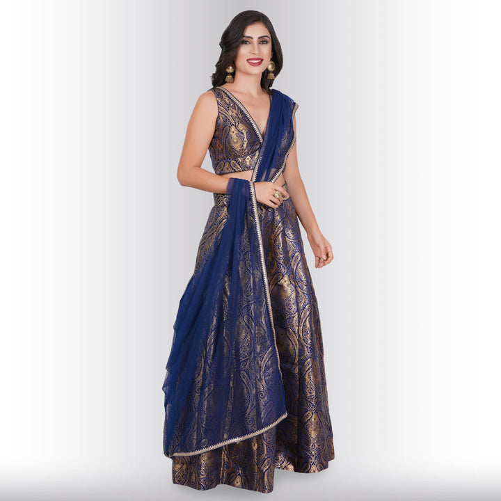 Party Wear Brocade Lehenga set - Blue