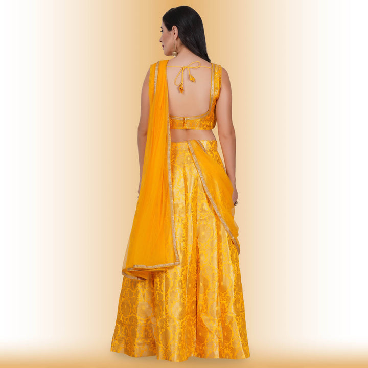 Party Wear brocade lehenga - Yellow