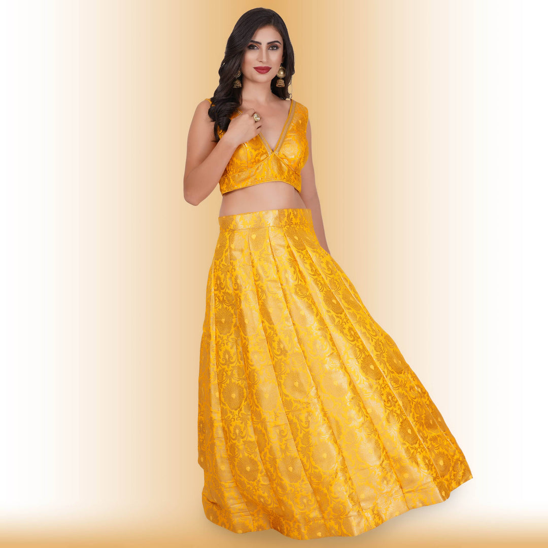 Party Wear brocade lehenga - Yellow