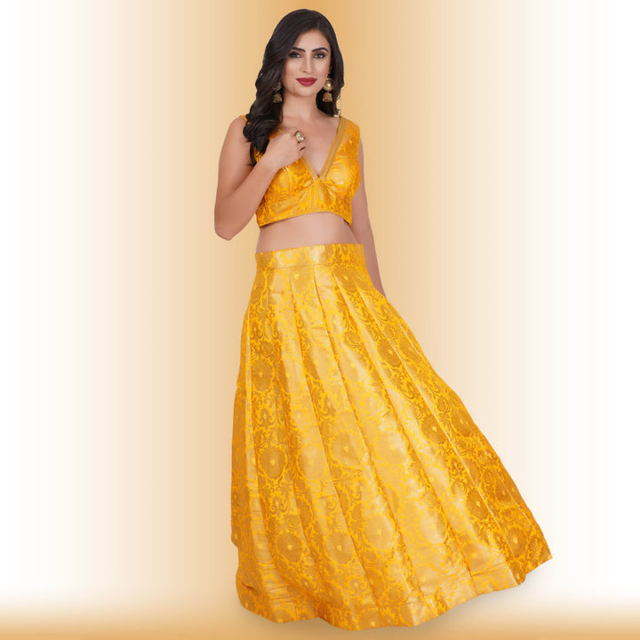 Party Wear brocade lehenga - Yellow