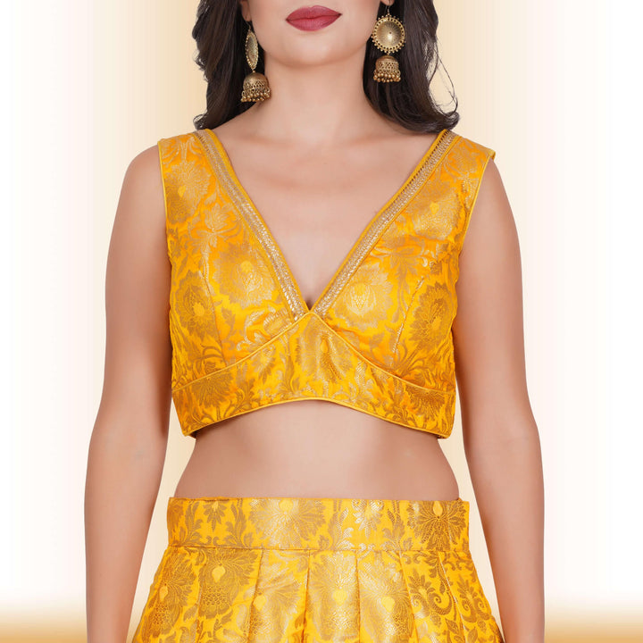 Party Wear brocade lehenga - Yellow