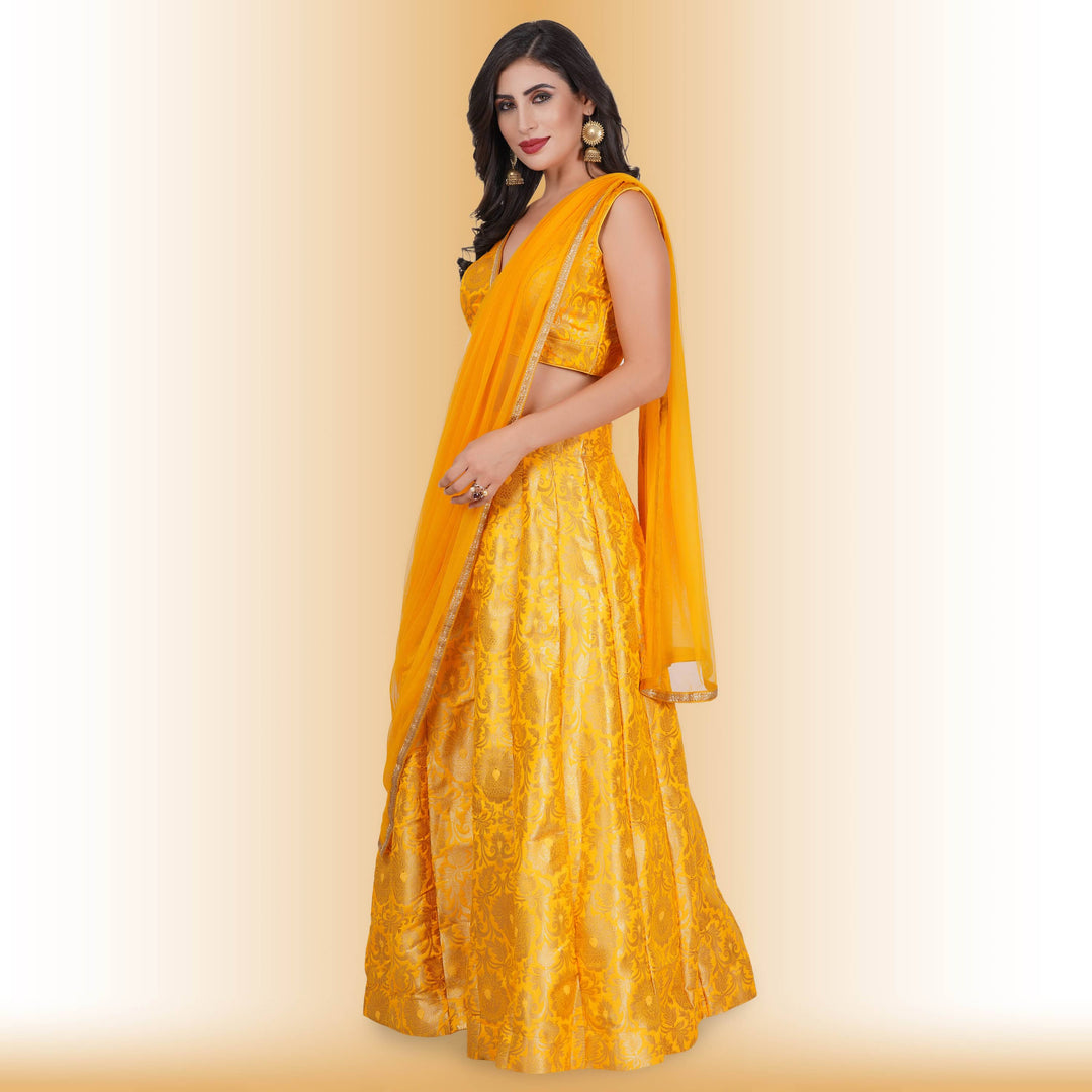 Party Wear brocade lehenga - Yellow