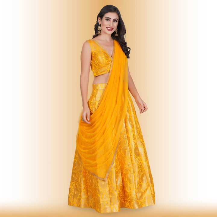 Party Wear brocade lehenga - Yellow