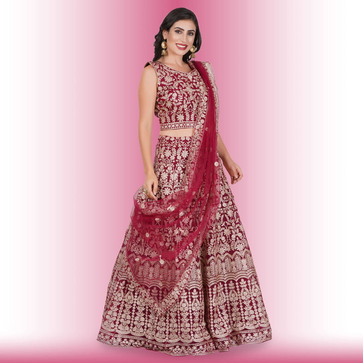 Red Silk Lehenga with Exquisite Gold Embroidery